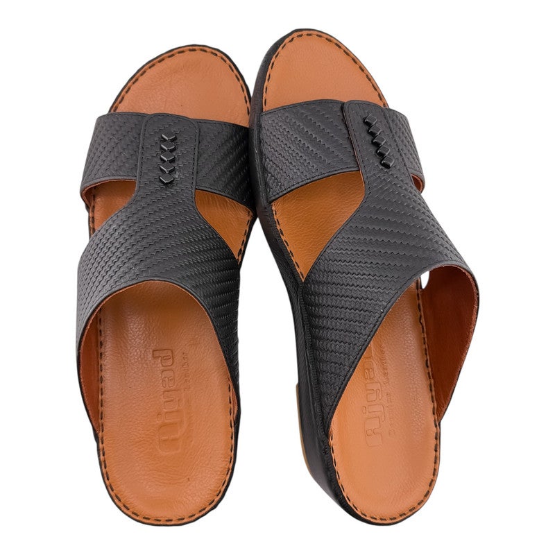 AJYAD Handmade Arabic Sandals For Men | Outdoor Mens Slippers | Everyday Flip Flops Open Toe | Arabic Genuine Shamwa Leather | New Design | Tan Footbed | Comfortable & LightWeight - Image 2
